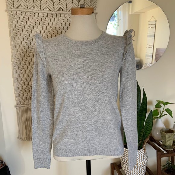 J. Crew Sweaters - JCREW Ruffle Flounced Large Sleeve Gray Sweater
